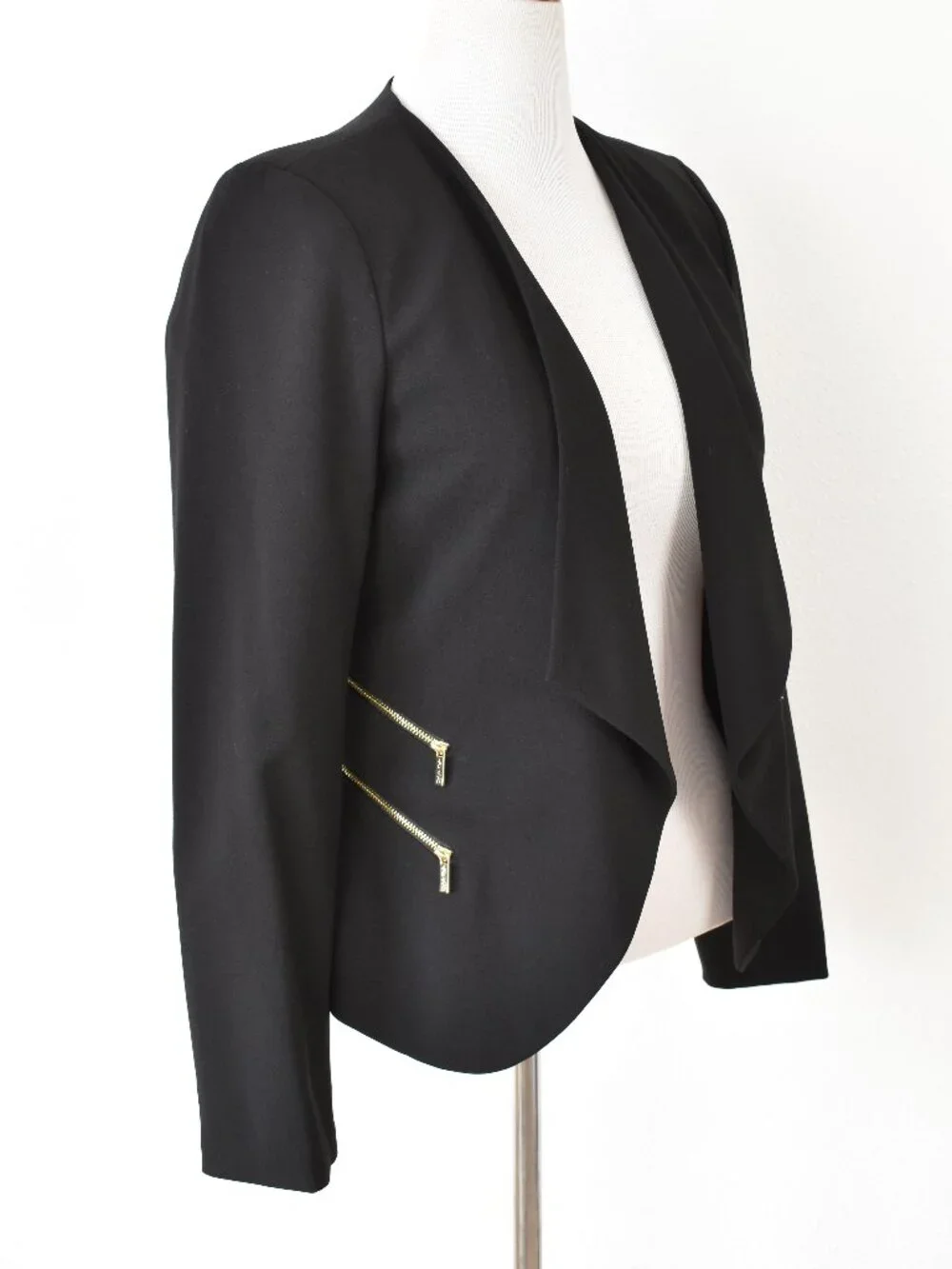 Calvin Klein Open Front Blazer Black with Zipper Detail - 12